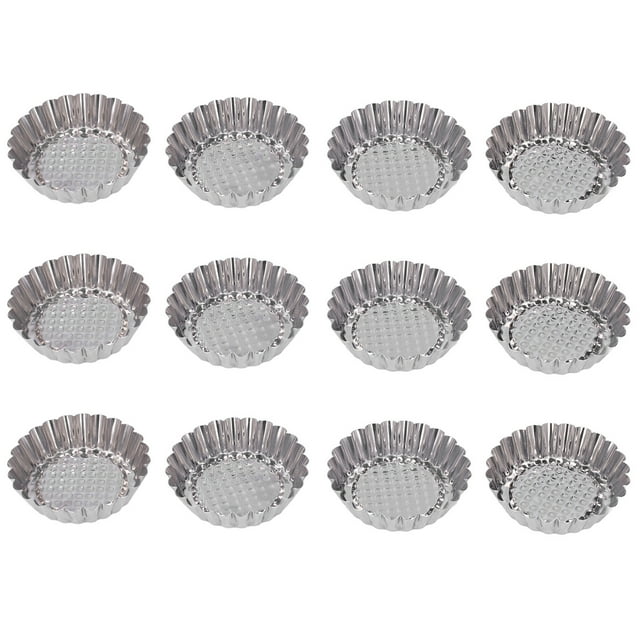 Juego de moldes para tarta de huevo de acero inoxidable, 12 moldes redondos para pasteles, Ideal para hornear en cocina y pastelería