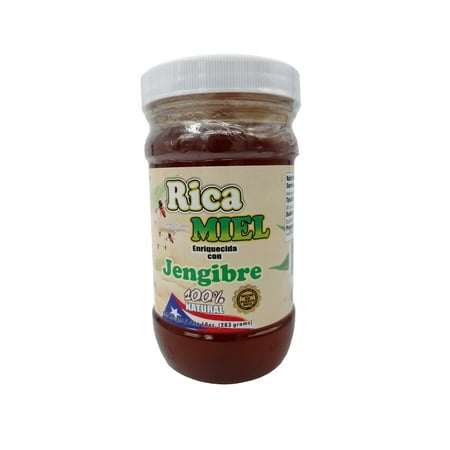 Rica Miel: 100% Natural Honey, Enriched with Ginger, Raw and Unfiltered Honey - Honey 10 fl oz bottle