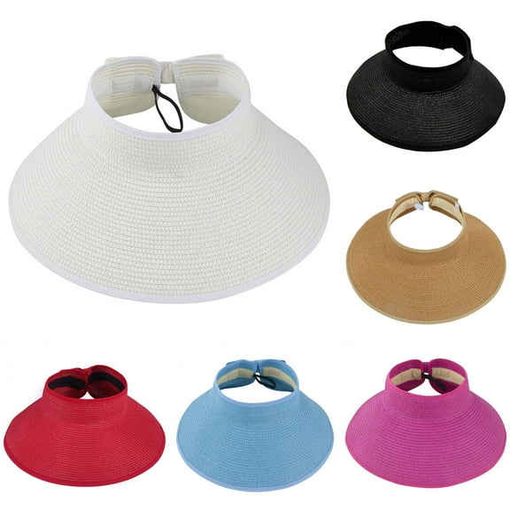 Shenmeida Women Foldable Bowknot Floppy Wide Brim Empty Top Sun Hat Travel Adjustable Summer Beach Hat