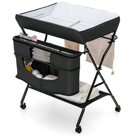 UPC: 7596874675992 | Gymax Baby Changing Table Portable Newborn Nursery Organizer Adjustable Height w/ wheel