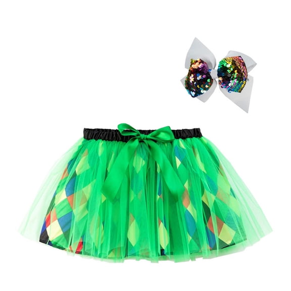 XAOFW Girls Skirts Carnival Party Tutu With Bow Hair Clip Festive Plaid Patchwork Design Cute Celebrations Up Fashionable Cozy Casual Daily Wear Skirt