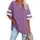 thumbnail image 1 of Tops de camisa para mujer,Camiseta de media manga para mujer Camisa de media manga a rayas para mujer Top con franjas de color con cuello en V Altamente recomendado, 1 of 4