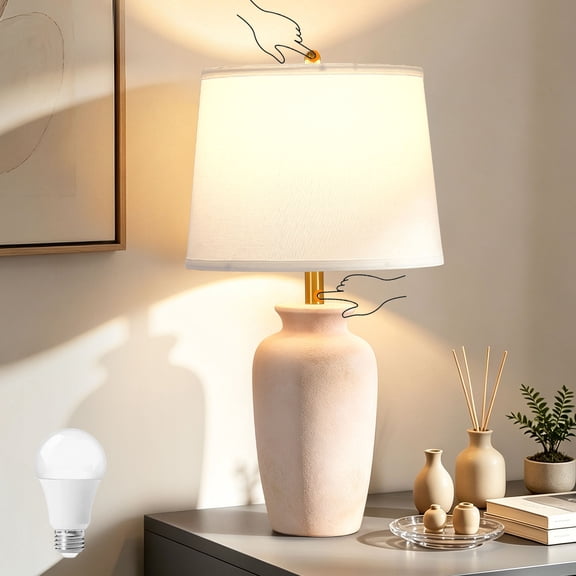25" Modern Ceramic Table Lamp, Touch Control Desk Lamps for Living Room, Farmhouse Bedside Lamps for Nightstand