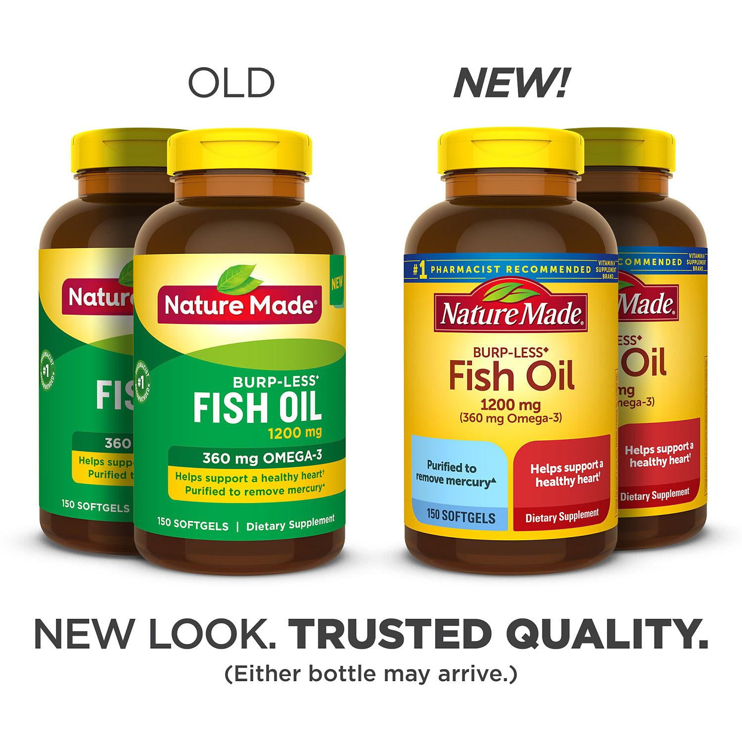Nature Made BurpLess Fish Oil 1,200 mg Softgels for Heart Health† (150