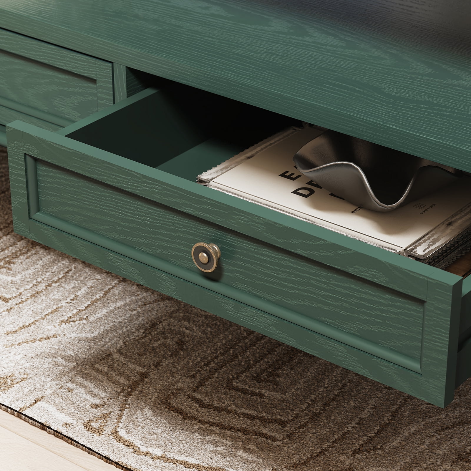 HLR 41" Mid Century Modern Coffee Table with Drawer Storage, Assembled Wood Center Table for Living Room, Green