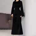 thumbnail image 6 of Cavosen Satin Dress for Women Wedding Guest Black Elegant Kimonos Long Sleeve Long Dress Round Neck Solid Floor Length Maxi Dress Flowy Bodycon Wrap Party Dress Evening Prom, 6 of 7