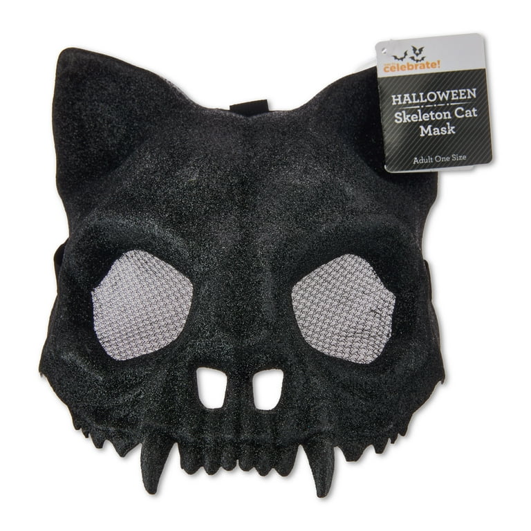 Glittered Skeleton Cat Mask for Adults, Black, Unisex,Halloween