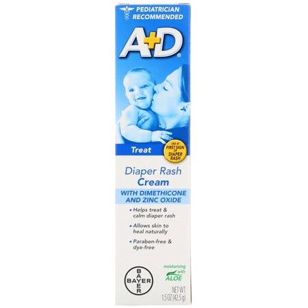 A+D Treat Diaper Rash Cream, Baby Skin Care with Zinc Oxide, 1.5 oz Tube