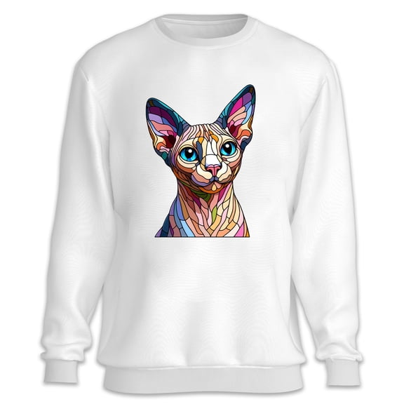 Patriotic Sphynx Stained Glass Portrait American Flag Sweatshirt Unisex Merch Cat Lover Kitten Owner Gifts Idea - 01010
