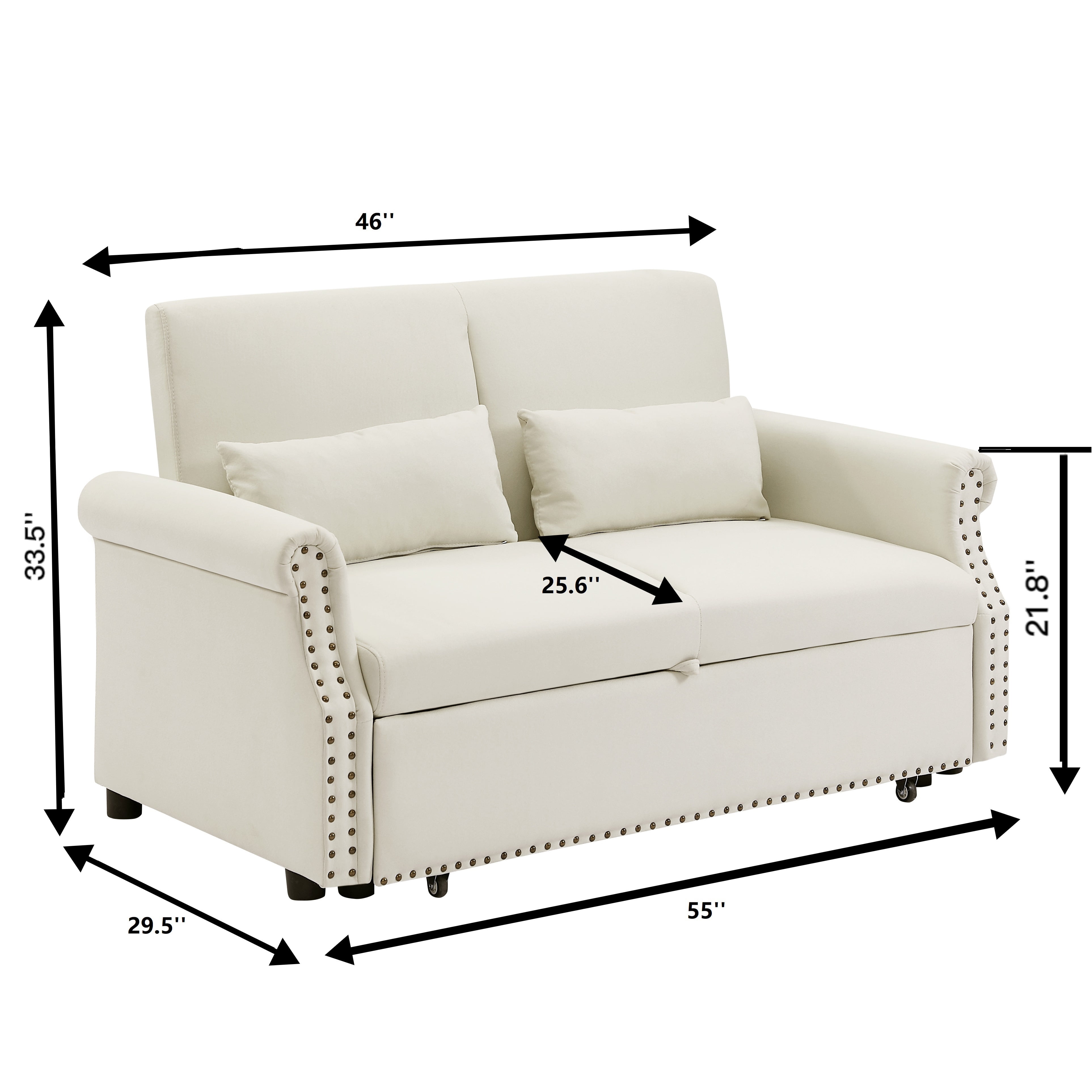 Momspeace 55" Futon Sofa Bed, Modern Loveseat Convertible Pull out Sofa Bed 2 Seater Sleeper Sofa Couch with Adjustable Backrest - Beige