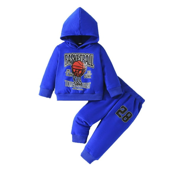 FYDUU Boys Outfits & Sets Toddler Casual Sports Hoodie Jogger Pants Set Basketball Letter Print Long Sleeve Top And Bottom For Baby School Clothes 18-24 Months