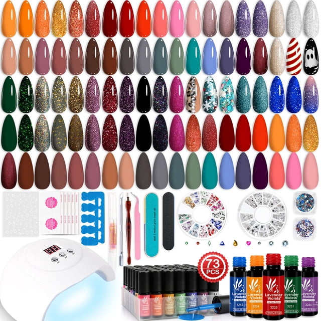 Kit de esmaltes de uñas en gel Lavender Violets, 73 unidades con luz UV