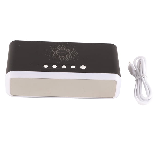 15W Alarme Chargeur HD Afficher l'Heure Date Température 4 Luminosité Multifonctions Réveil pour IOS Andriod Noir