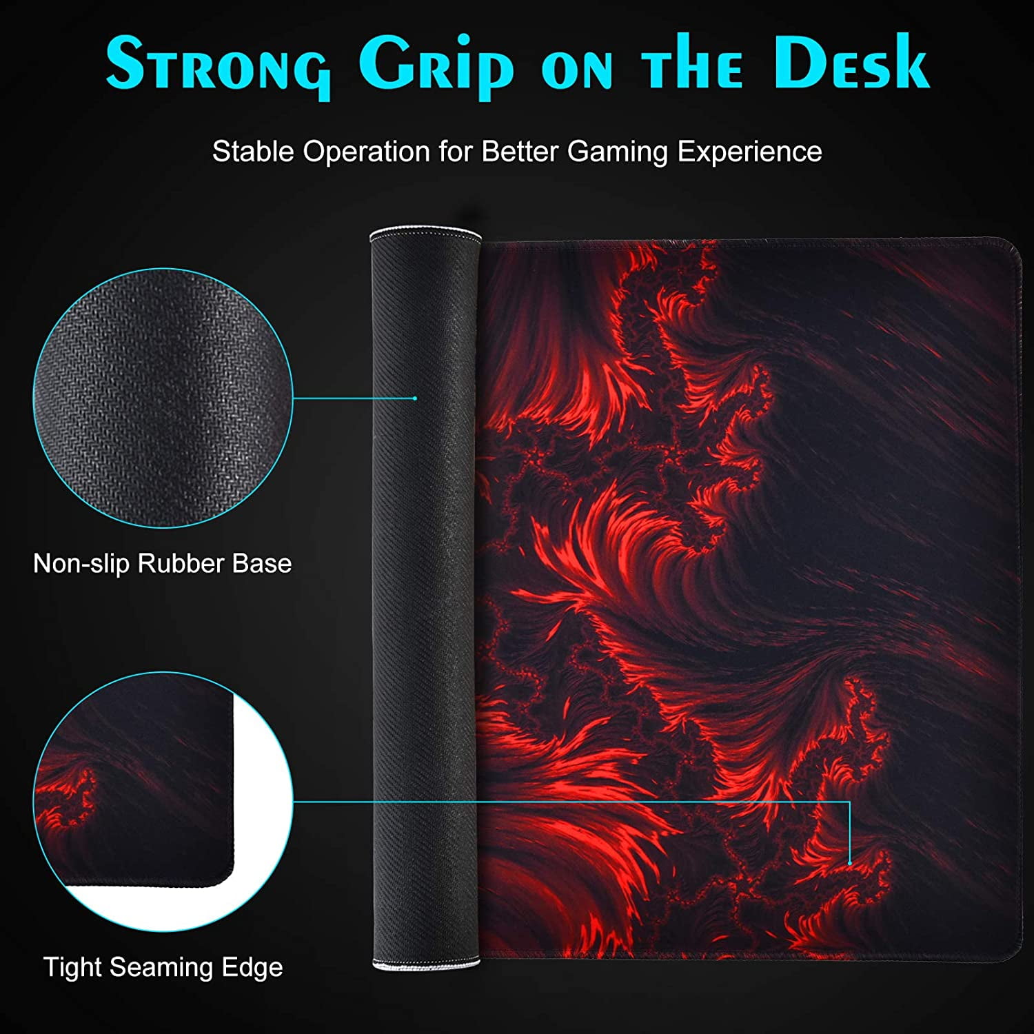 Heqianco Gaming Mouse Pad, Red Large Mouse Pad 31.515.75 in (Black Red)