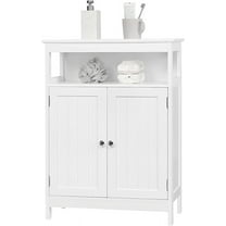 Bathroom Storage Cabinet, Wooden Free-Standing Cabinets Organizer with Adjustable Shelf & Double Doors, White
