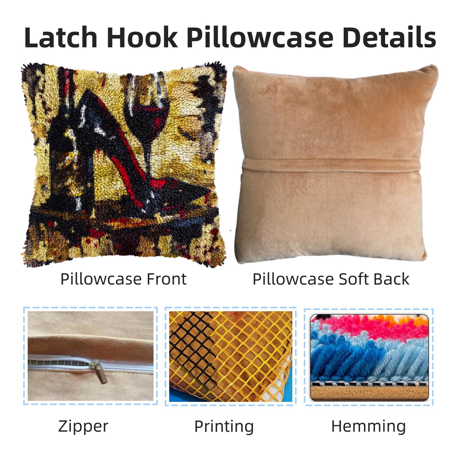 Woman High-heel Shoes and Wine DIY Latch Hook Pillow Kits for Adults Printed Pillowcase Crochet Yarns Hooking Handmade Pillow Cover Cushion for Home Sofa Decoration 17x17inch(1)