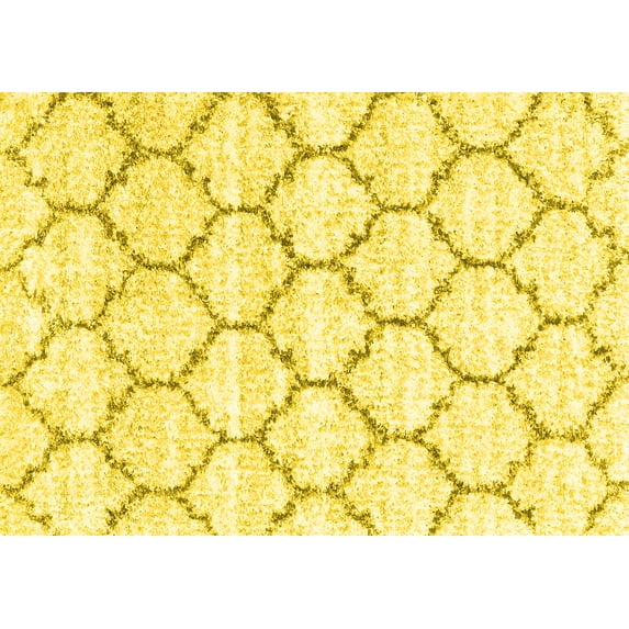 Ahgly Company Indoor Rectangle Trellis Yellow Contemporary Area Rugs, 2' x 3'