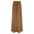 thumbnail image 6 of Women Boho Pleated Wide Leg Pants Solid Ruffle Bow Tie Elastic High Waist Split Flowy Culottes Palazzo Dress Pants Office Beach(M,Brown), 6 of 7