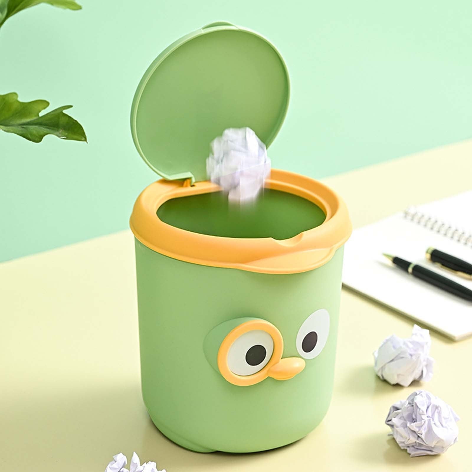 AuroraX Office Trash Can 1 Gallon with Swing Lid Desk-Top Waste Basket Tiny Bedroom Round Kitchen Trash Can -Green
