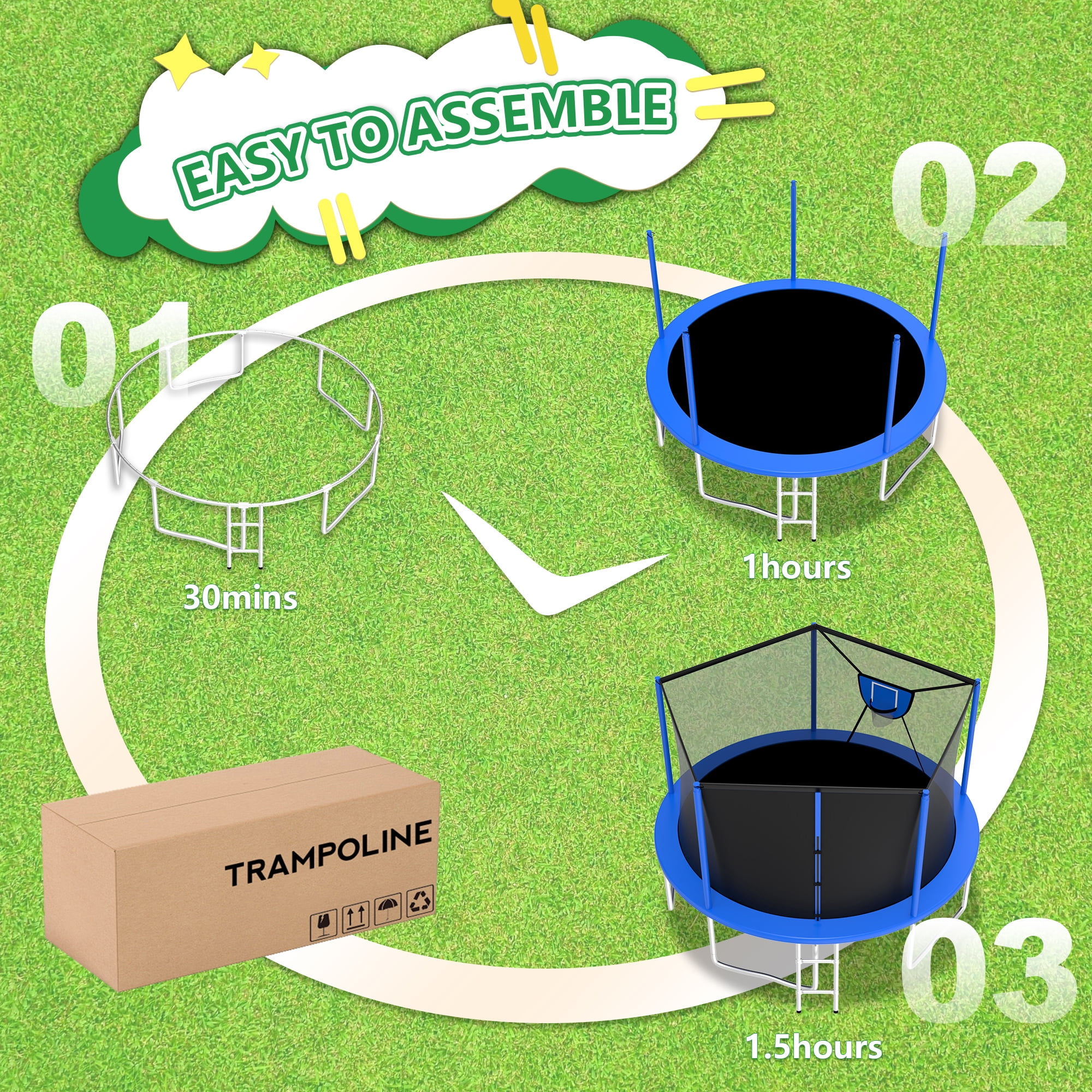 LHX Trampoline with Basketball Hoop 14FT 1400LBS Outdoor Trampolines for Kids Adults Backyard Heavy Duty Round Trampoline with Safety Enclosure Net, Lights, Sprinklers, Socks, No Gap Design