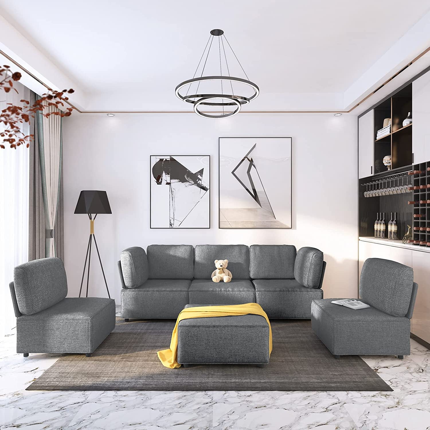 MUZZ Convertible Sectional Sofa, Modular Sectional Couch, Futon