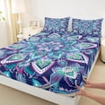 thumbnail image 3 of Manfei Retro Boho Flower Queen Sheet Sets,bohemian Exotic Style Flat Sheet,Blue Purple Queen Fitted Sheet For Men Women,Luxury Bedroom Decor,4-Piece, 3 of 7