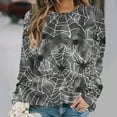 thumbnail image 2 of Uootdi Women's Halloween Spider Web Sweatshirt - Spooky Spider Print，Crewneck Long Sleeve Top，Trendy Festival Apparel,Cozy Fall Outfit，Seasonal Fashion Choice, 2 of 6