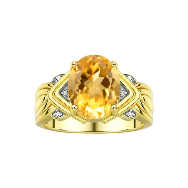 RYLOS Bagues pour Femmes Bague en or Jaune 14K Pierre Précieuse 12X10MM et Diamants Superbe Bague pour Doigt du Milieu Ou Index Novembre Citrine Bijoux Taille 9.5