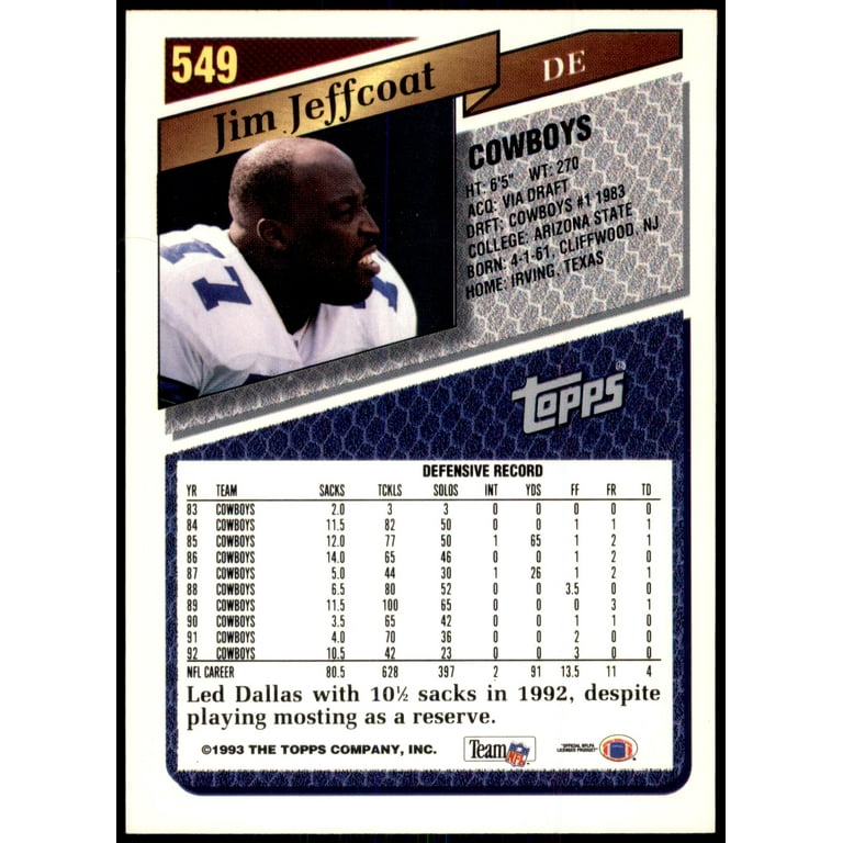 Jim Jeffcoat #549 1993 Topps - Walmart.com