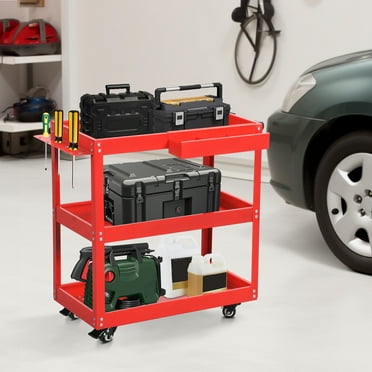 Dextrus 3 Tier Rooling Tool Cart, 400lbs Heavy Duty Utility Cart with Lockable Wheel, Red