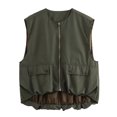 thumbnail image 3 of Weiqiqre Vest for Women Casual Zip Up Vest Cargo Oversized Ruched Hem Sleeveless Jackets Tops, 3 of 8