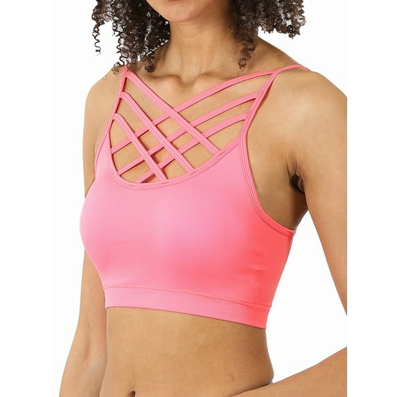 TheLovely Women & Plus Comfort Seamless Crisscross Front Strappy Bralette Sports Bra Top with Removable Pads