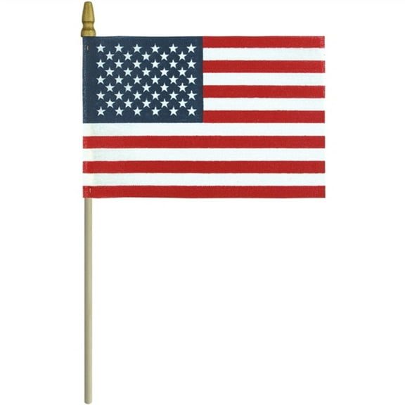 U.S. Stick Flag - No-Fray with Tip - 8" x 12" - Sold by the Dozen