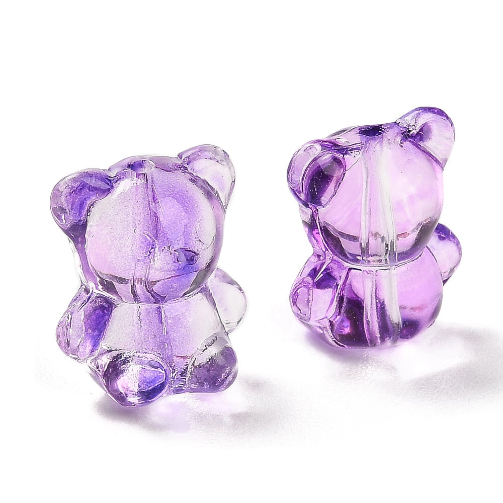 300 pc Transparent Glass Beads Bear Dark Violet 14x12x9mm Hole: 1.2mm
