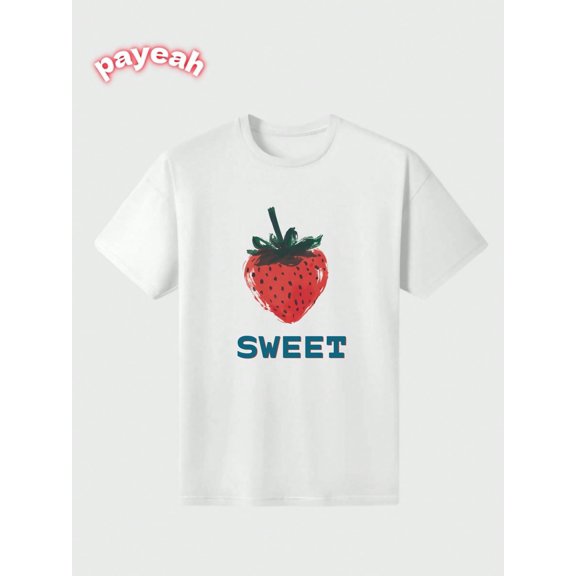 Payeah Strawberry Pattern PrintT-Shirt  Casual Digital Print  Pure Heavy Cotton  Womens T-Shirts  100%  cotton