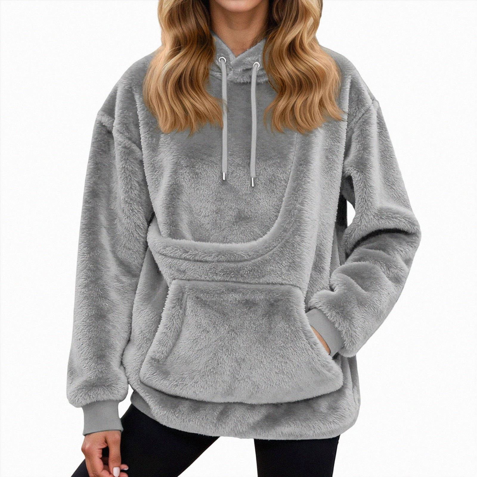 TAmten Pet Pouch Hoodie Women Oversized Fleece Pocket Hooded Sweatshirts Carrier Animal Holder Pullover Tops Size S