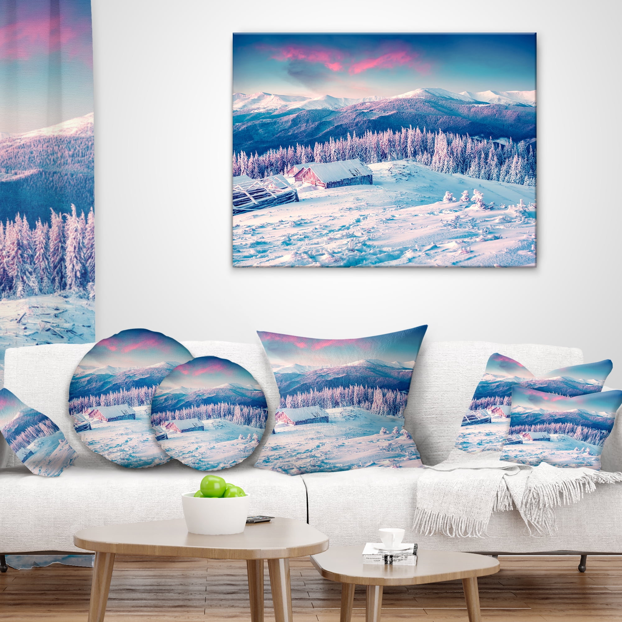 Designart Winter Morning in Carpathian - Landscape Photography Throw Pillow - 12x20