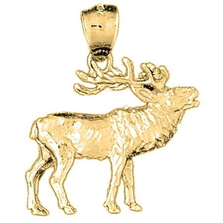 18K Yellow Gold 3D Elk Pendant - 29 mm
