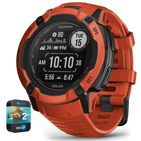 Garmin 010-02805-11 Instinct 2X Solar Rugged GPS Smartwatch Flame Red Bundle with 2 YR CPS Enhanced Protection Pack