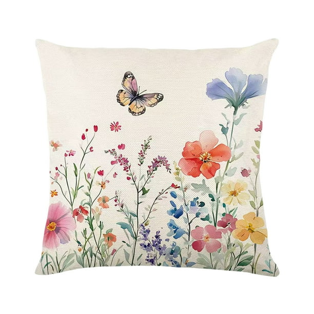 Fundas De Cojín Con Flores 45 X 45 Cm Fundas De Cojín Con Flores Primaverales Decoración De Fundas De Cojín Para Las Vacaciones De Primavera Funda De Cojín De Lino Con Jardín De Flores, Mariposas