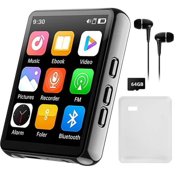 64GB Bluetooth MP3 Music Player - with 2.4" Full Touch Screen Built-in Speaker Portable Digital Music Player FM Radio Recorder HiFi Sound Wired Earphones Included, Support Up To 128GB