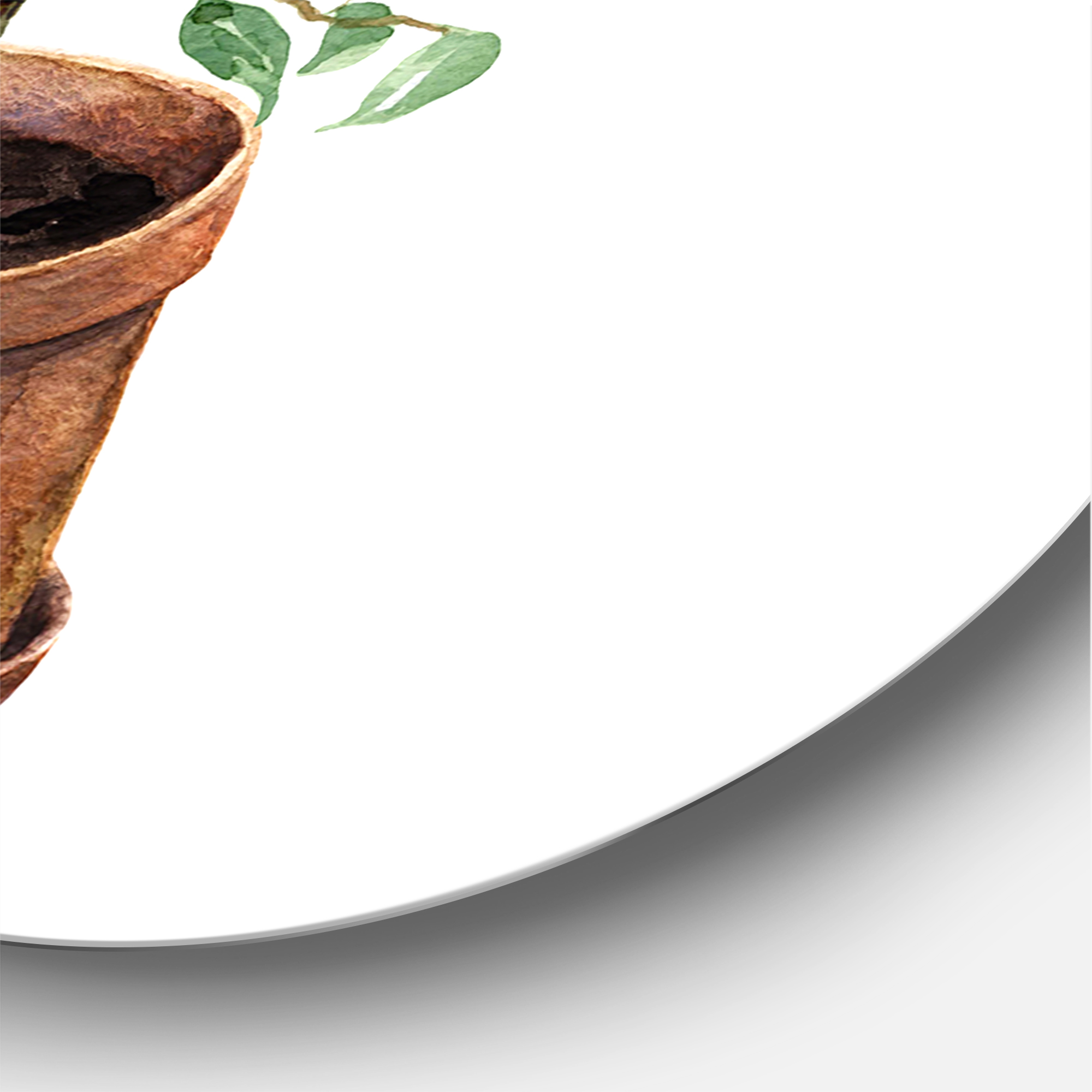 Designart 'Ficus Benjamina Plant In Clay Flowerpot' Traditional Circle Metal Wall Art 23x23 - Disc of 23