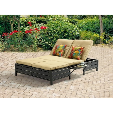 Mainstays Outdoor Double Chaise Lounge Bench for Patio, Tan, Seats 2