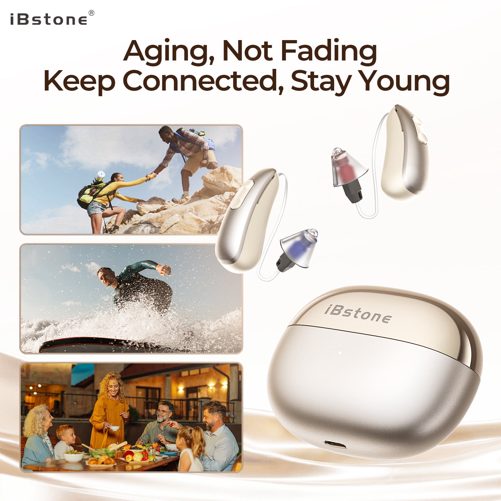 iBstone AuraLink Bluetooth OTC Hearing Aids for Seniors Adults, App-Controlled for Precise Fitting, AI Noise Reduction, Bluetooth 5.4 for Phone Call & Music Streaming, Pair