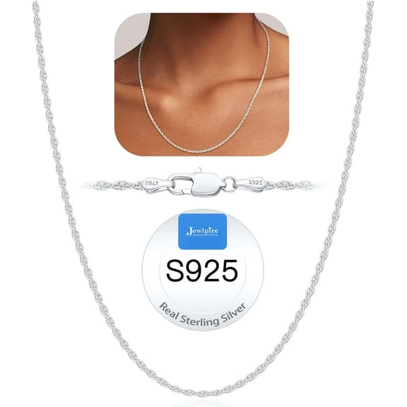 Italian 1.5mm Pro Rope Chain 925 Sterling Silver Chain Necklace for Women, 14K Plated Gold Chain for Women Dainty & Sturdy Women's Chain Necklaces, 16 18 20 22 24 26 Inch[r673]