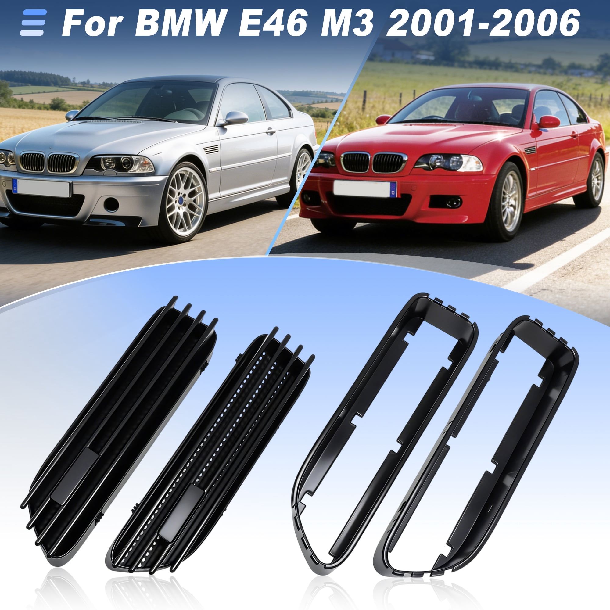 Unique Bargains Matte Black Front Fender Air Vents Trim Cover for BMW E46 M3 2001-2006