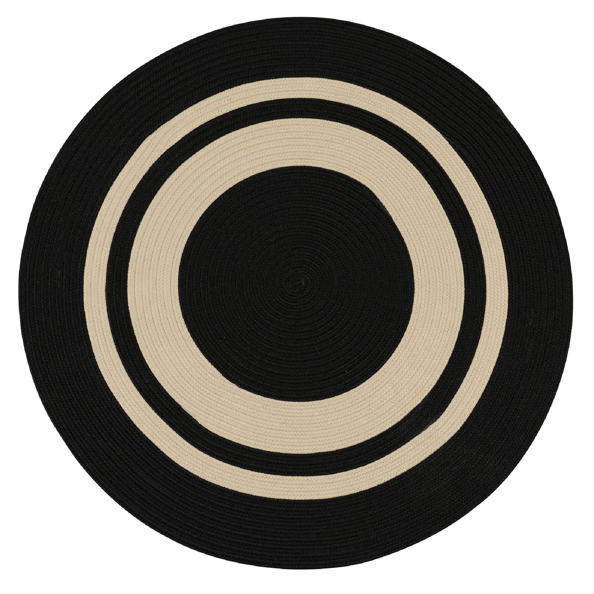 6' Black and Beige Round Handmade Braided Area Throw Rug