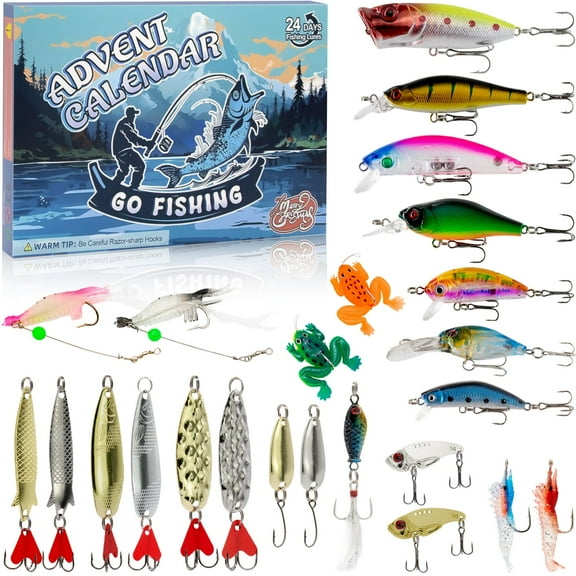 Fishing Advent Calendar 2025, 24 Days Christmas Countdown Calendar Fishing Lure Tackle Set, Christmas Gifts for Teens, Boys, Adults