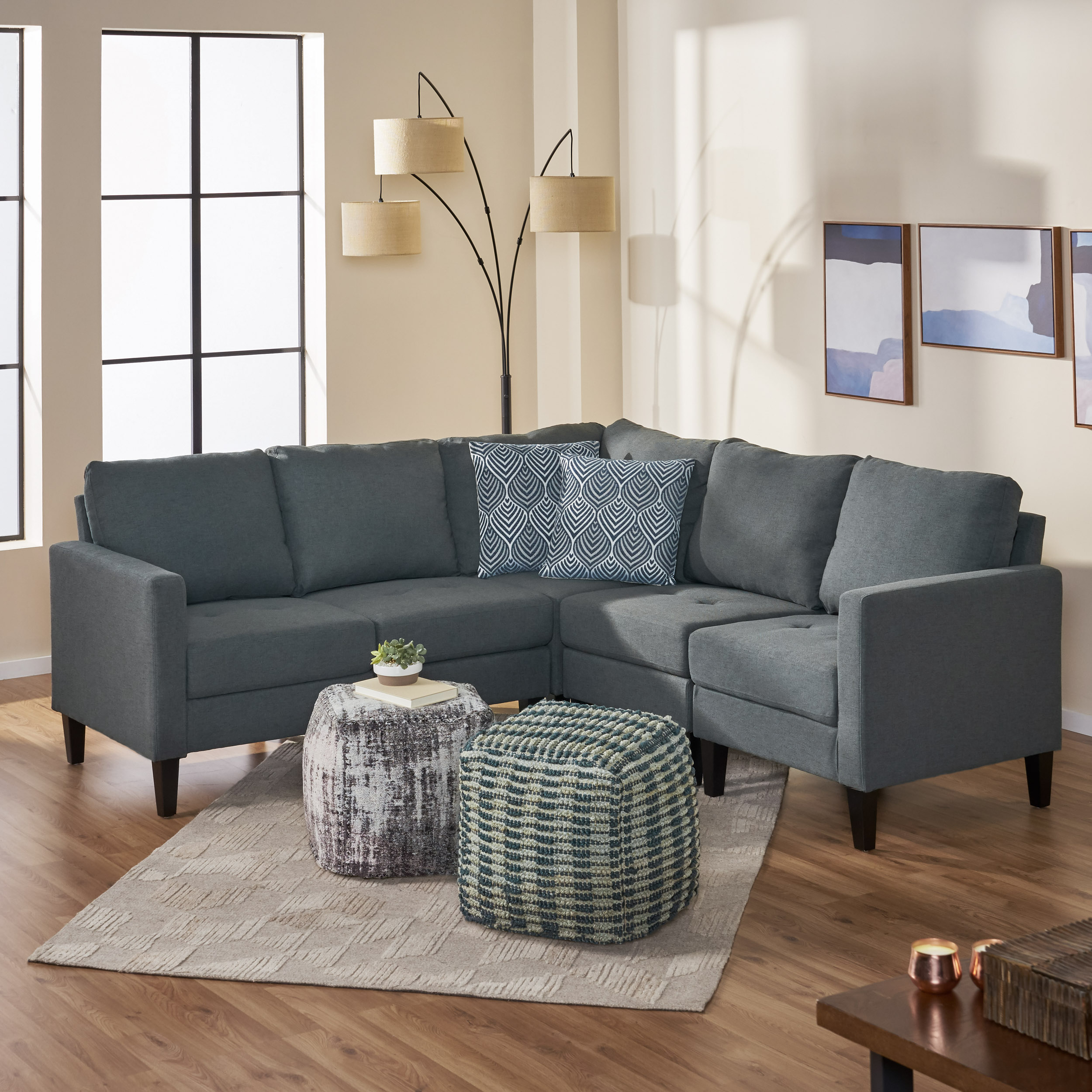 Carolina Fabric Sectional Couch, Dark Grey