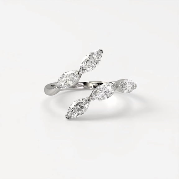 14K White Gold Plated Marquise Cut Moissanite Ring Open Wrap 5 Stone Cluster Band for Women